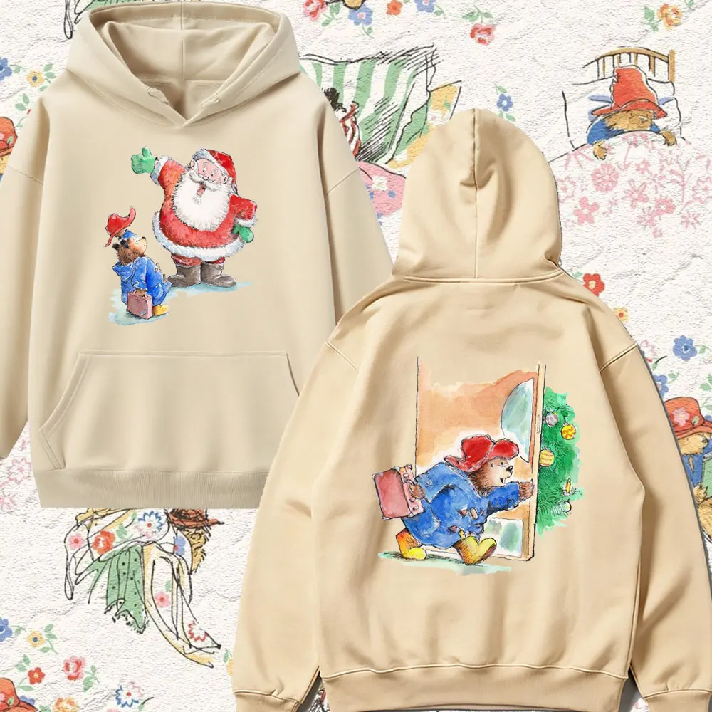 2025 بادينغتون الدب لطيف مطبوعة ملابس عيد الميلاد الكلاسيكية الكرتون الجرافيك دوبلكس الطباعة هوديس المرأة عيد الميلاد عطلة هوديس #4