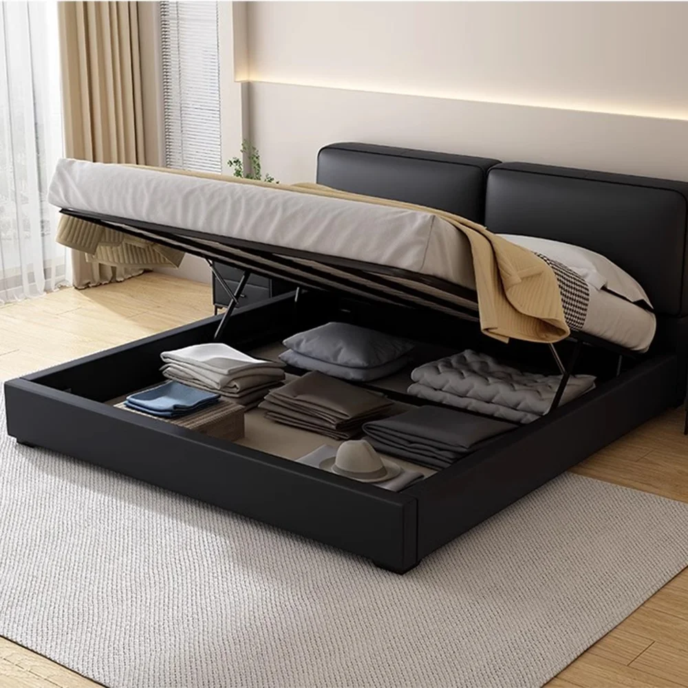 #Italian Minimalist Design Microfiber Leather Bed Minimalist Modern Apartment Master Bedroom king and Double Up-holstered Beds