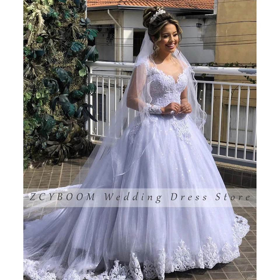 Personalizado rendas apliques mangas compridas para vestido de casamento feminino 2024 vestido de baile até o chão trem varredura princesa vestido de noiva