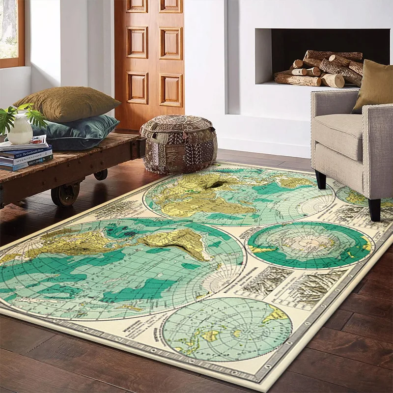 World Map Living Room Large Carpet Office Study Retro  Room Decoration Teenager  Bedroom Decoration POD Dropshipping