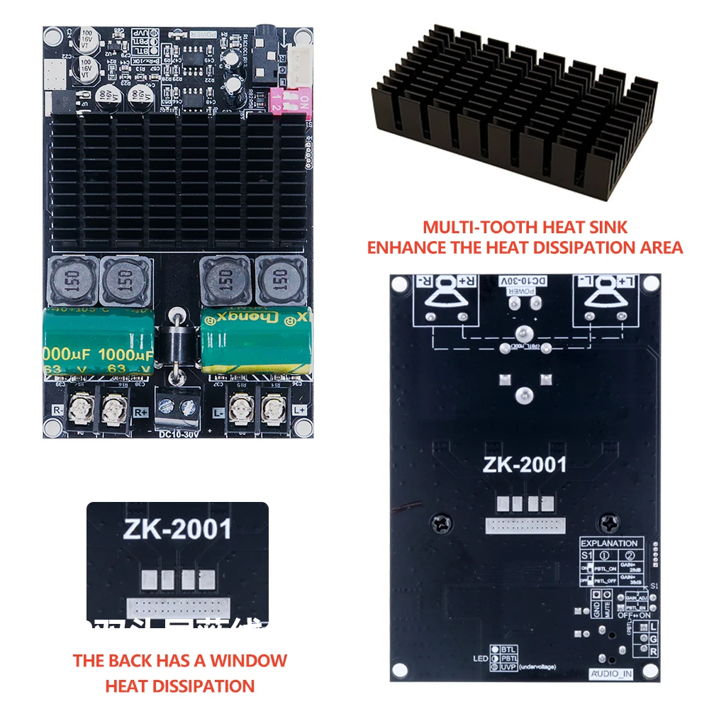 ZK-2001 لوحة مضخم صوت بلوتوث احترافية 5.0 ثنائي الوضع APT-X HD فك تشفير عالي الطاقة للسيارة/تعديل الصوت المنزلي