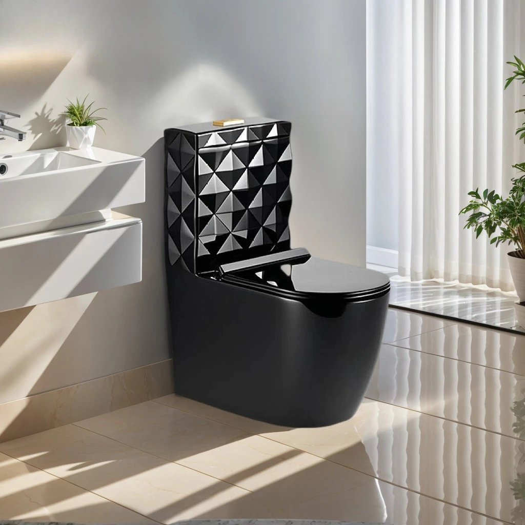 Bathroom ceramic one-piece modern black and gold toilet set