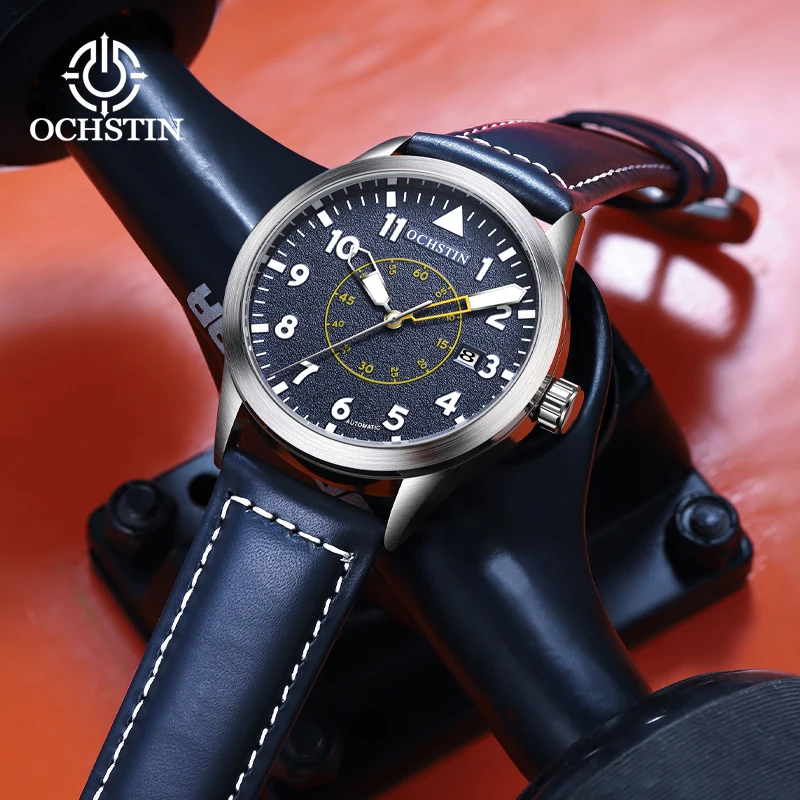 

OCSHTIN Pilot Series новые мужские автоматические часы мужской кожаный ремешок календарь часы с механическим механизмом водонепроницаемые роскошные наручные часы