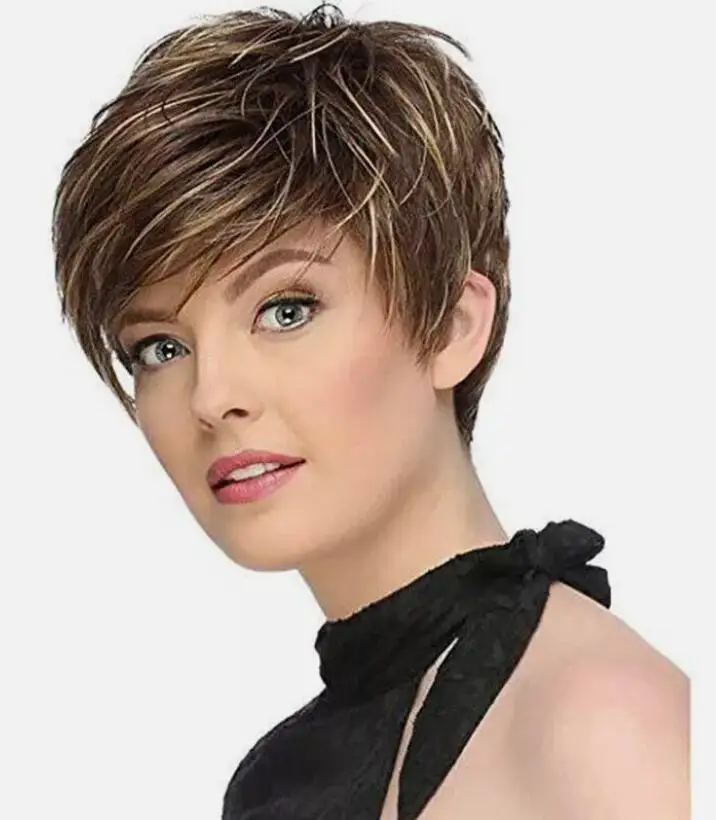 New Short  Highlight Brown Blonde Wig Synthetic Wigs