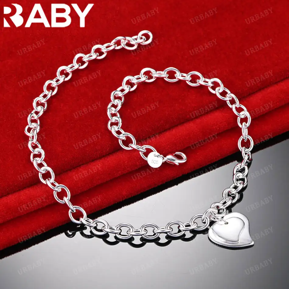 

URBABY 925 Sterling Silver Heart Chain Necklace For Women Fashion Jewelry Romantic Charm Party Birthday Gift Engagement Wedding