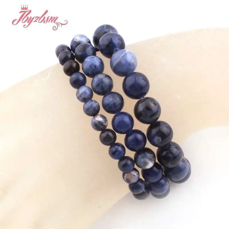 6/8/10mm Round Smooth Blue Sodalite Bracelet Energy Healing Jewelry Natural Stone Handmade Beaded Elastic Bracelet 7 inches