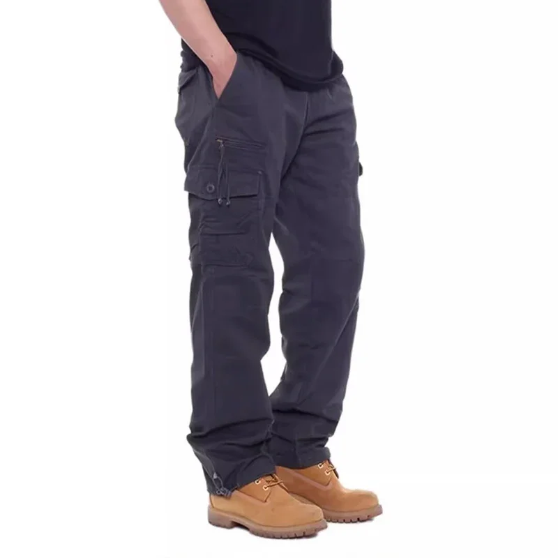 2026 Male Multi Pocket Plus Size Cargo Pants Men Fashion Baggy Wear-resistant Casual Trousers Solid Color Versatile Sport Pants
