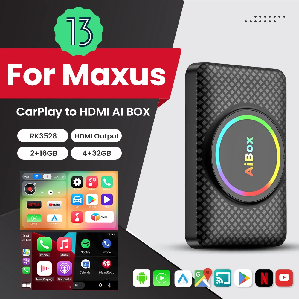 Android 13 Ai Box Wireless Carplay Android Auto Adapter HDMl Youtube Nexflit For Maxus G10 EV80 D90 T60 V80  EV70 FIDATO V70