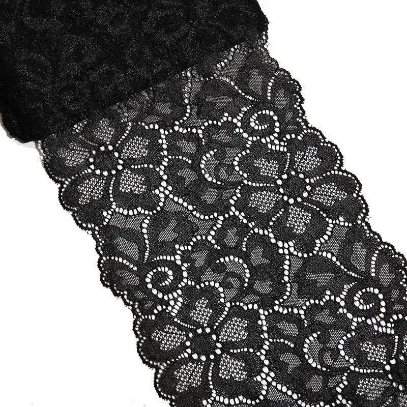 1 Meter elastisches Spitzenband, breit, bestickt, nigerianischer afrikanischer Stoff, dehnbar, weiß, schwarz, zum Nähen, Unterwäschezubehör – Detail 2