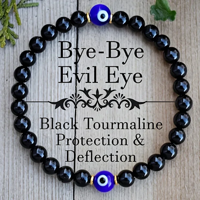 Pulsera de turmalina negra contra el mal de ojo, protección de la empatía, escudo de Aura, absorción de energía negativa, pulsera curativa de cristal para aliviar el estrés
