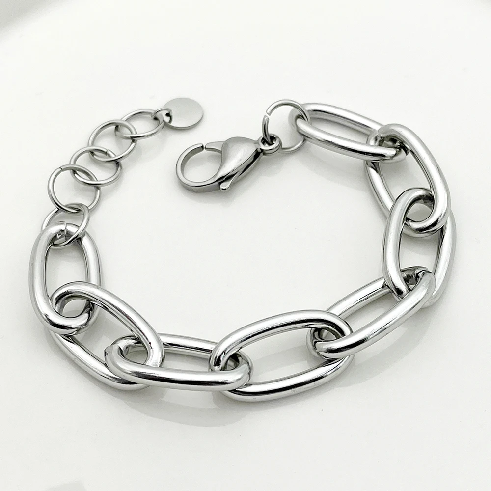 May@RZ 1pc Classical Simple Couple Chain 14K Plated Stainless Steel Bracelet For Daily Wear Men And Women's Jewelry