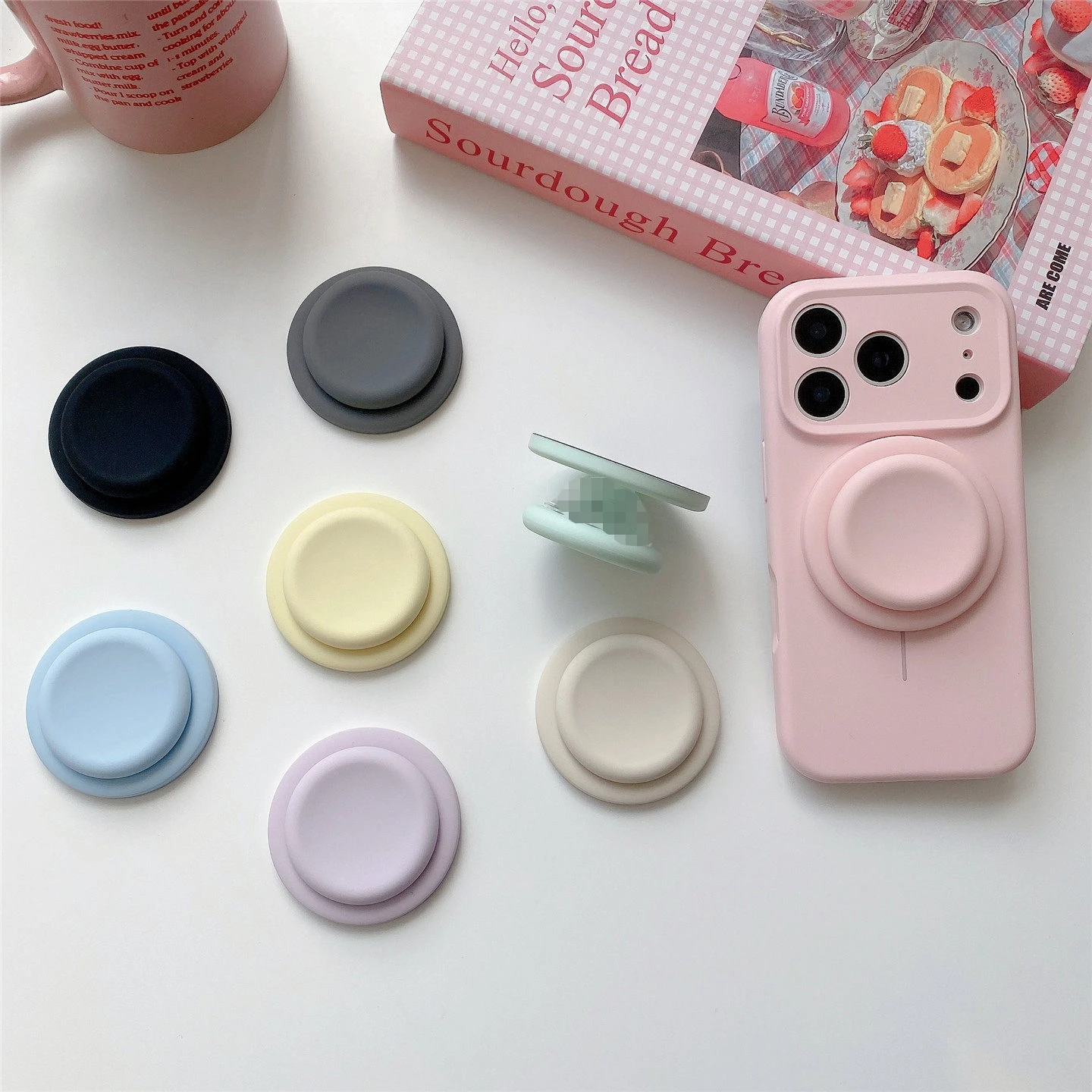 Korean Macaron Candy Color Magnetic Phone Holder For iPhone Samsung Universal For MagSafe Cute Grip Tok Stand Support Bracket
