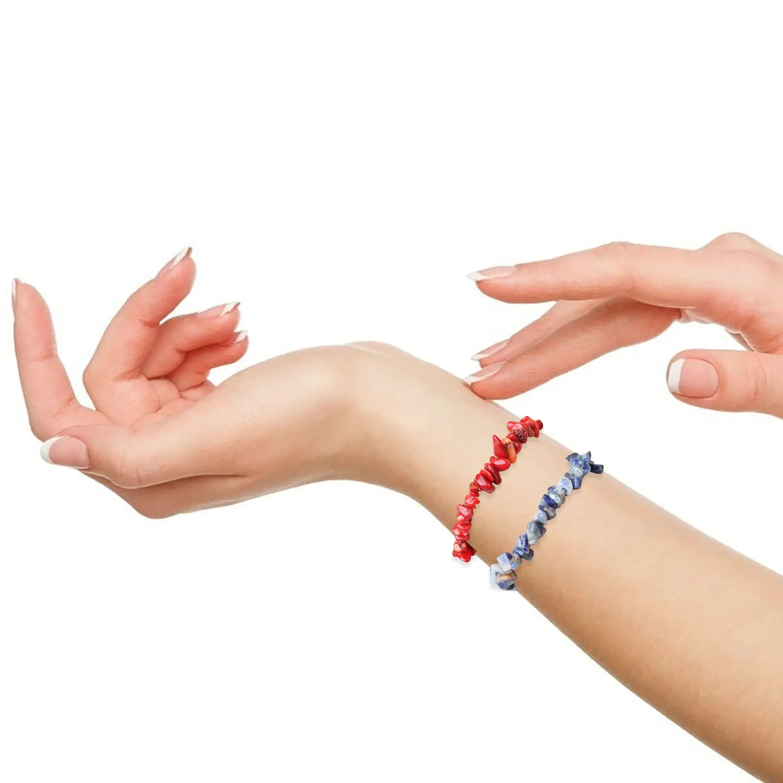 Juego de pulseras de Chip de cristal Irregular, pulseras de piedras preciosas naturales, pulseras elásticas de cristal, cuentas de Chips irregulares, 15 piezas