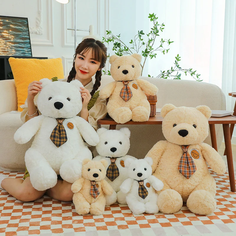 Lindo muñeco de peluche Kawaii, oso de peluche con pajarita, almohada, juguete suave para niños, regalo de cumpleaños y Navidad, adorable oso de dibujos animados