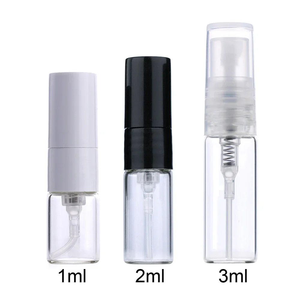 100pcs/Lot 1ml 2ml 3ml Spray Bottle Refillable Perfume Bottle with Paper Card For gift Sample Perfume Bottle Package Syrup pump