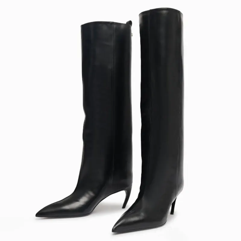 2026Women's Slim Fit High Heels Knee High Boots Autumn and Winter Fashion Women's Pointed Mid Top Boots, Large Women's Boots image 5