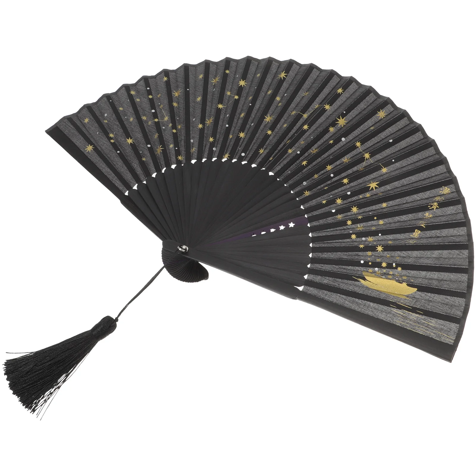 

Chinese Style Bamboo Folding Fan Lightweight Fabric Handheld Fan for Stage Dancing Party Wedding Decorative Use