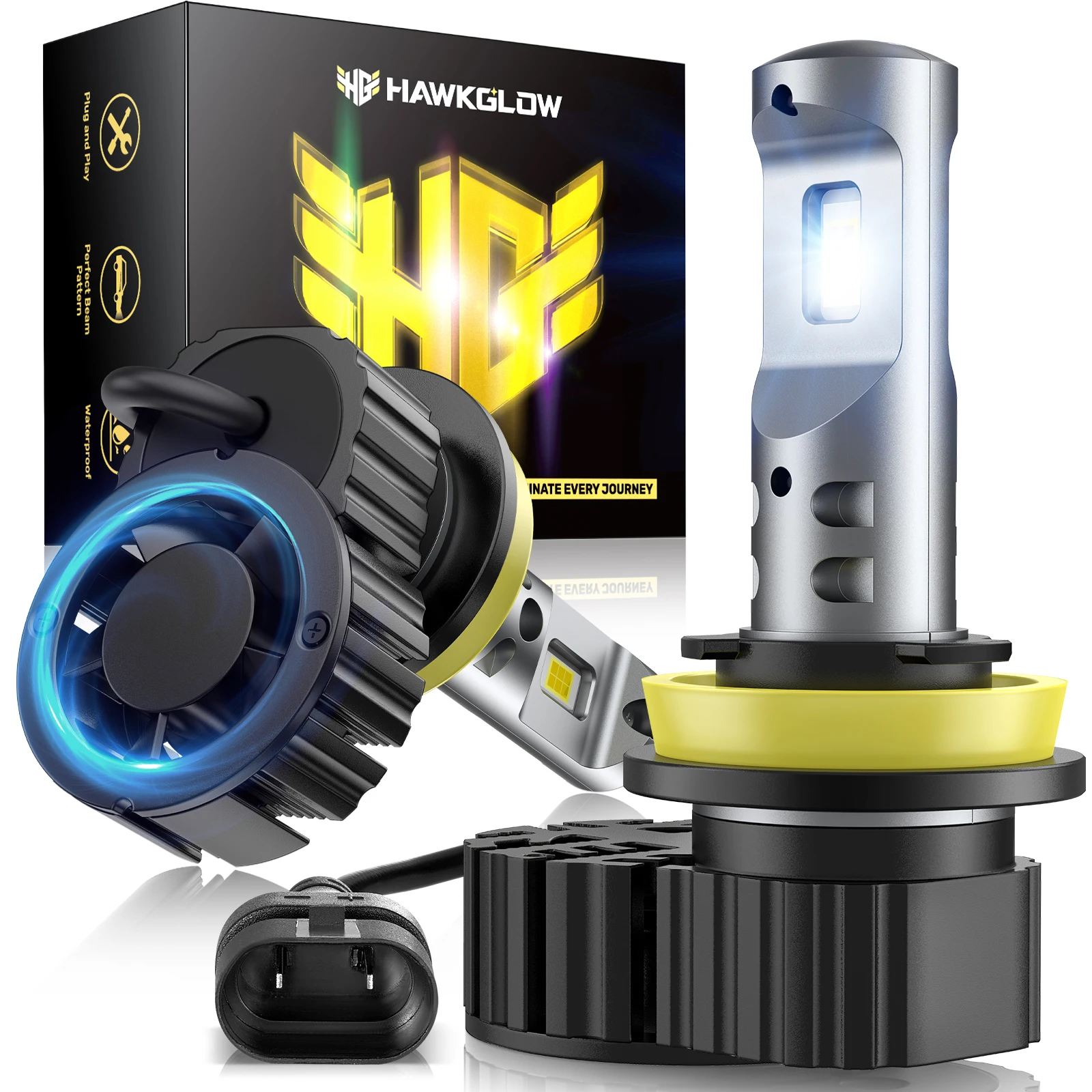 Car Led Haedlight For Toyota M9F H11/H8/H9 70W 6500K White 20000LM IP68 Waterproof Led Headlight Bulbs 2 Pcs-image