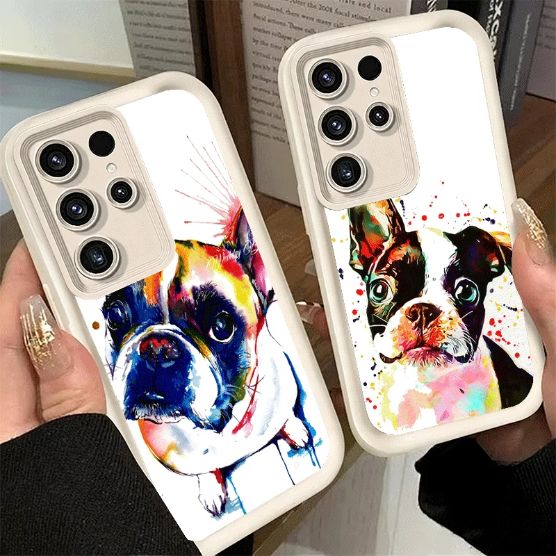 Capa de Telefone para Samsung Galaxy S26 S25 Ultra S24 FE Design de Bulldog Francês e Pug, Capa de Silicone Macia para S23 Plus S22 + S21 S20 5G