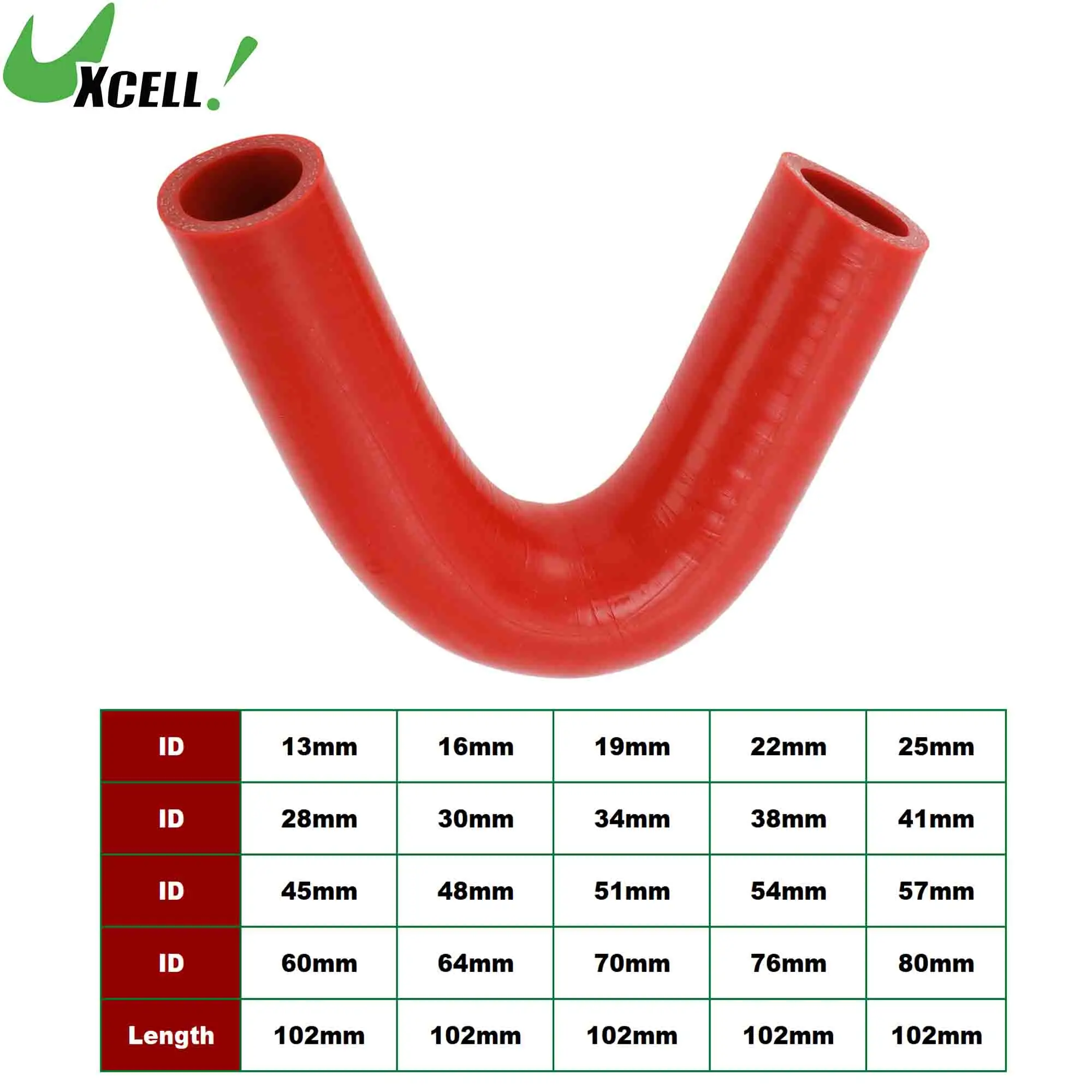 

UXCELL 135 Deg. 13/16/19/22/28/30/34/38/41/60/64/70/76mm ID Silicone Elbow Hose Coupler Intake Intercooler Pipe 102mm Long Red