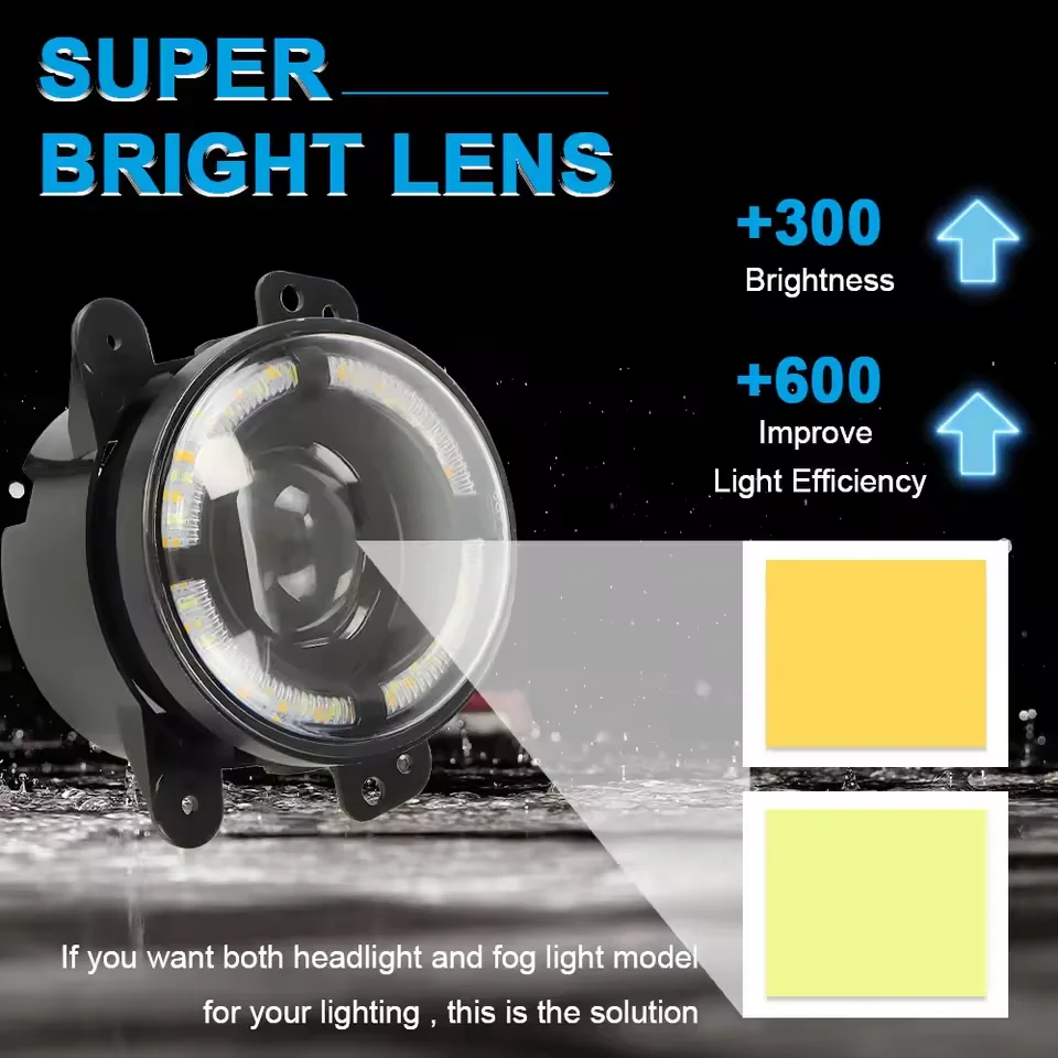 2 قطعة 60 واط 4 بوصة مستديرة LED الجبهة الضباب الخفيف ، مناسبة ل JP رانجلر JK TJ CJ ATV الأبيض DRL العنبر بدوره إشارة على الطرق الوعرة الأضواء