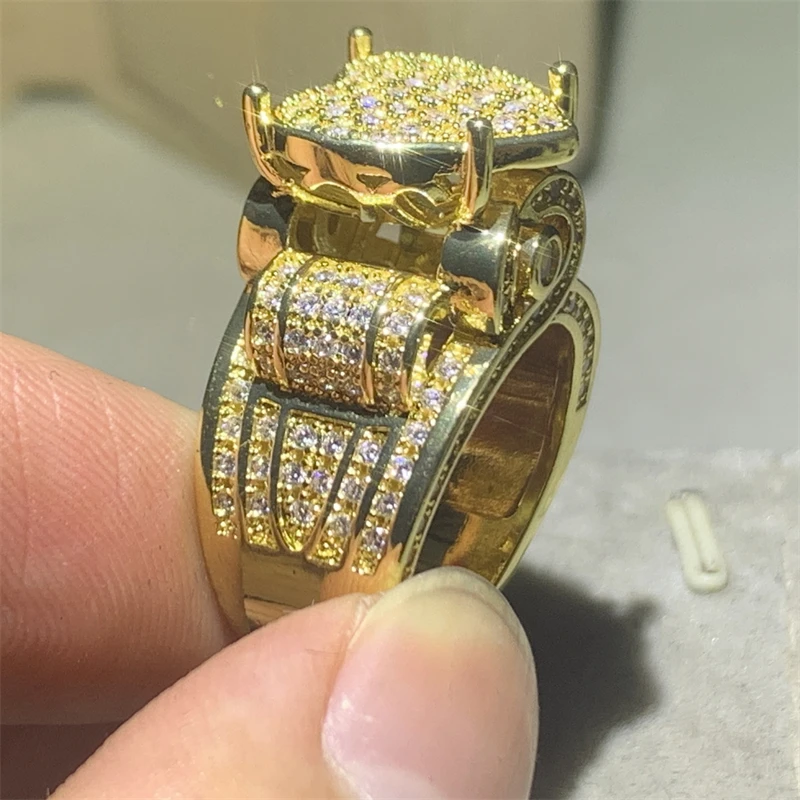 New 14K Gold Filled Exquisite Big Heart Ring Micro Pave Diamond Ring Fully Iced Out Bling Hip Hop Punk Men Women Jewelry view 5