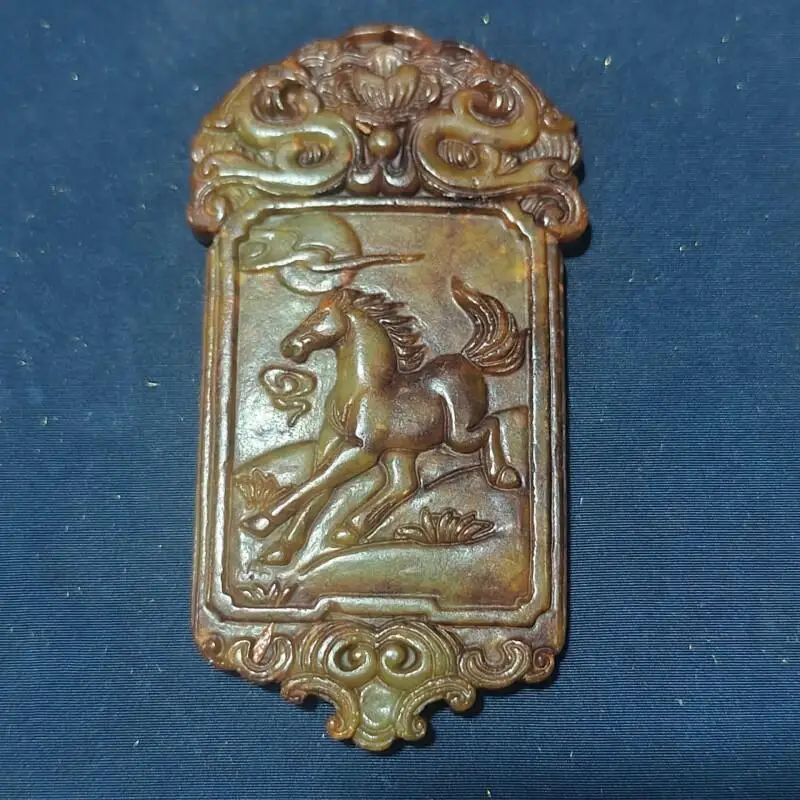 Chinese ethnic style antique jade carvings Xiuyu zodiac horse statues relief ornaments folk crafts Nice Art Work