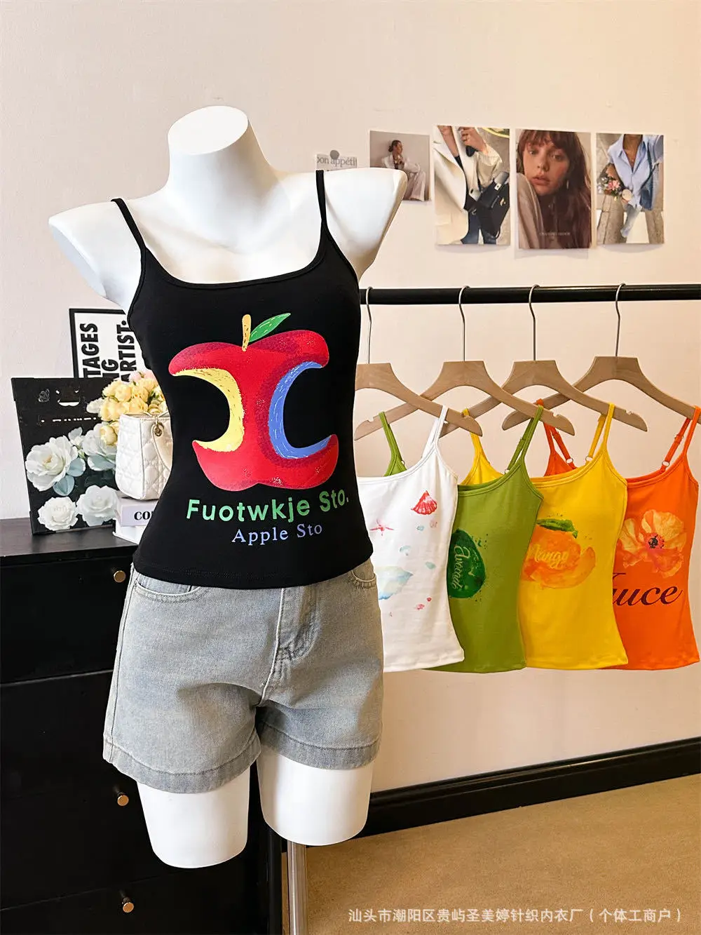 Women Y2K Fruit Print Cami Top Multicolor Summer Sleeveless Slim Crop Tank Top Casual Streetwear Spaghetti Strap Vest