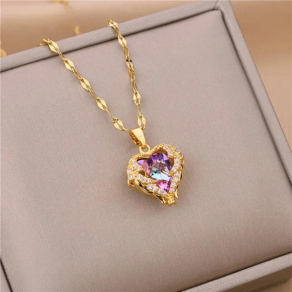 EILIECK 316L Stainless Steel Chain Love Heart Pendant Fot Women Shiny Necklace Wedding Jewelry Gifts Fashion Necklace for Girls