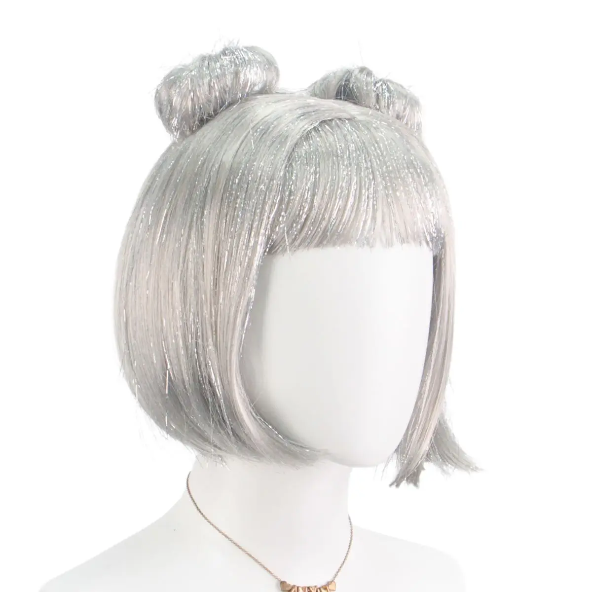 ผมสั้นสีเงิน วิกผมสังเคราะห์รูปลูกชิ้น ปาร์ตี้วันหยุด ใส่ของขวัญ