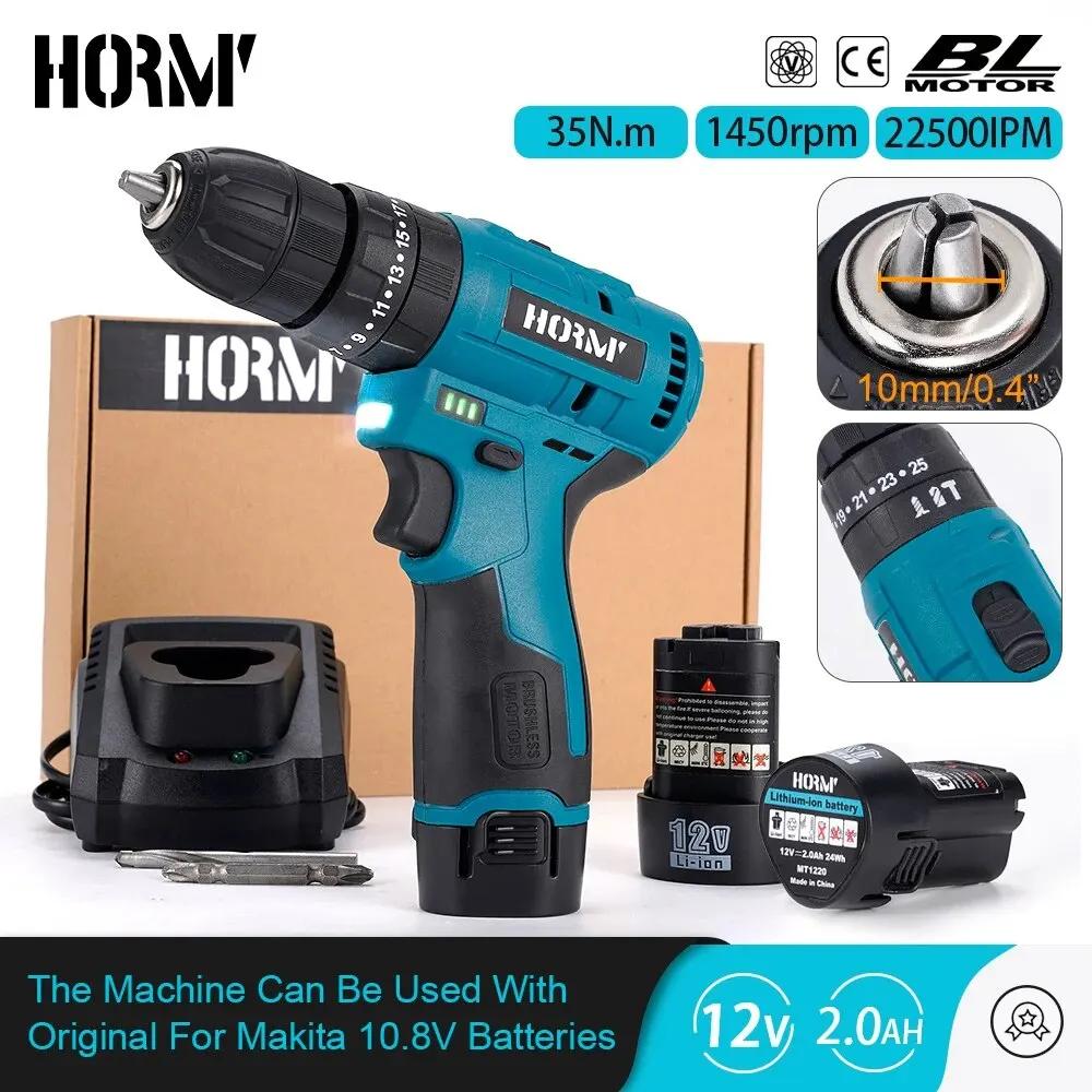 Hormy Brushless Cordless Impact Electric Screwdriver 25+3 Mini Wireless Power Driver Drill Power Tool For Makita 10.8V Battery