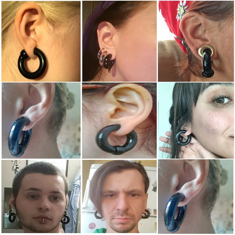 2 Pieces Black Big Size 8mm 10mm Acrylic UV Captive Beads Hoop Ear Tunnel Plug Expander Guauge Body Piercing Jewelry