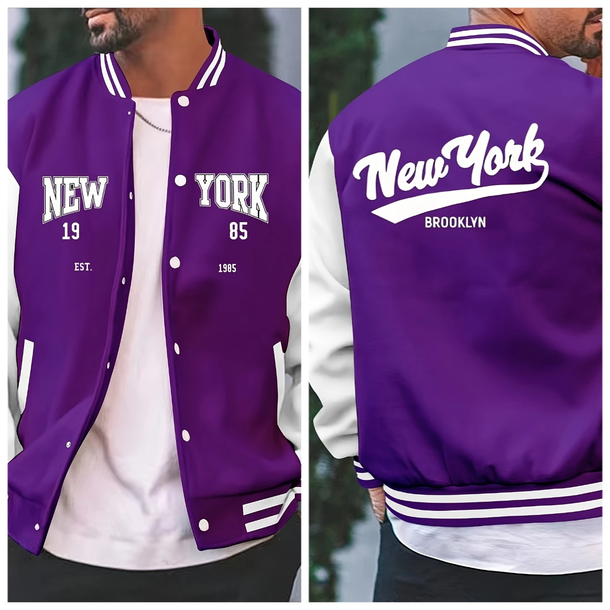 

Men's College Style Jacket New York Printed Baseball Jacket Red and White College Style Pocket Regular Edition Casual Jacket