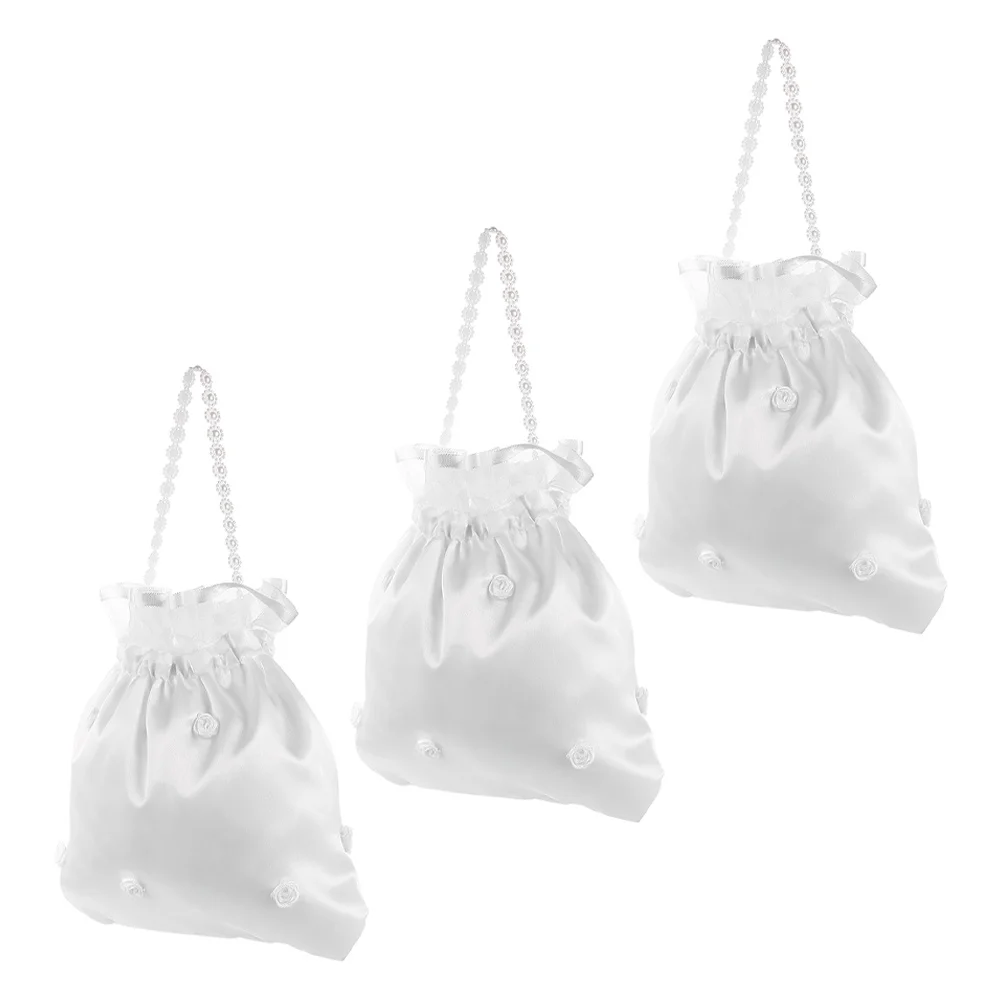 

3Pcs Satin Bridal Money Bag Floral Wedding Pouch Elegant Purse Bridesmaid Favor Small Bag Wedding Bridal Bags Flower Purse