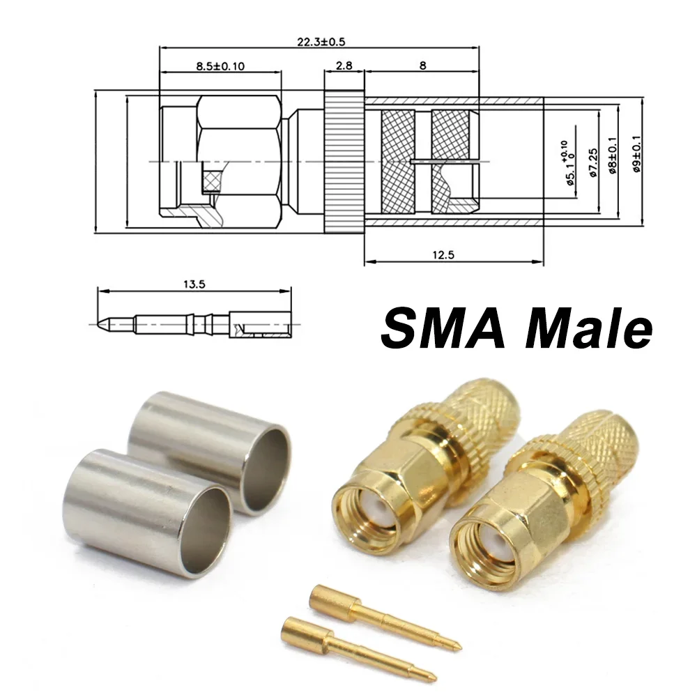 Male Female Bulkhead Crimp Cable RF Coaxial Adapter Reverse Polarity Male Pin Female Pin 50-5 Wire Terminal