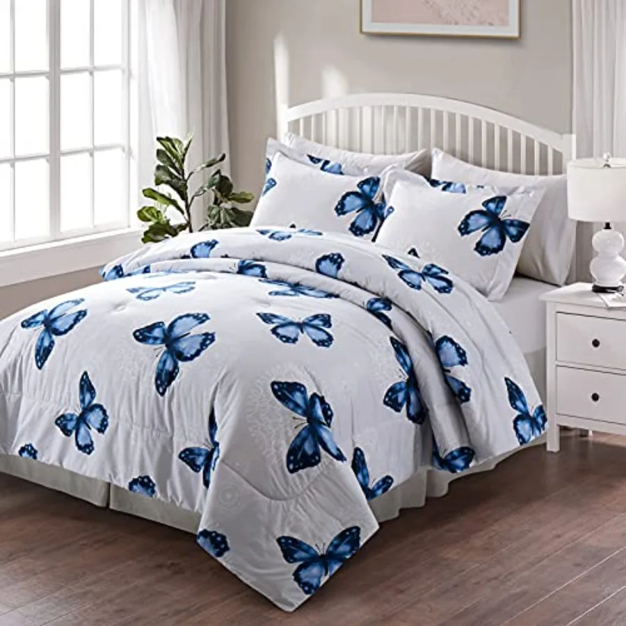 

Butterfly Pattern Bed in A Bag Bedding 8 Piece Full/Queen Comforter Sets 1 Comforter 2 Pillow Shams 1 Flat Sheet 1 Fitted Sheet