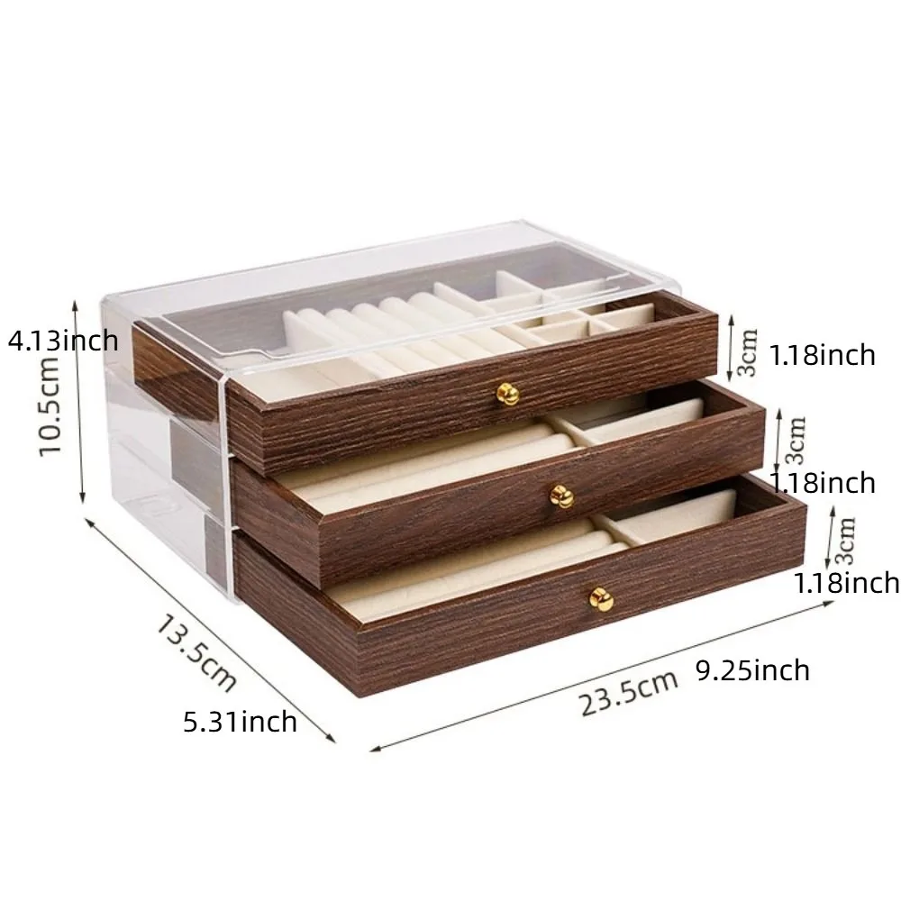 Multi-layer Wooden Jewelry Box Transparent Window Rings Necklace Jewelry Storage Case Organizer Large Capacity Jewelry Holder