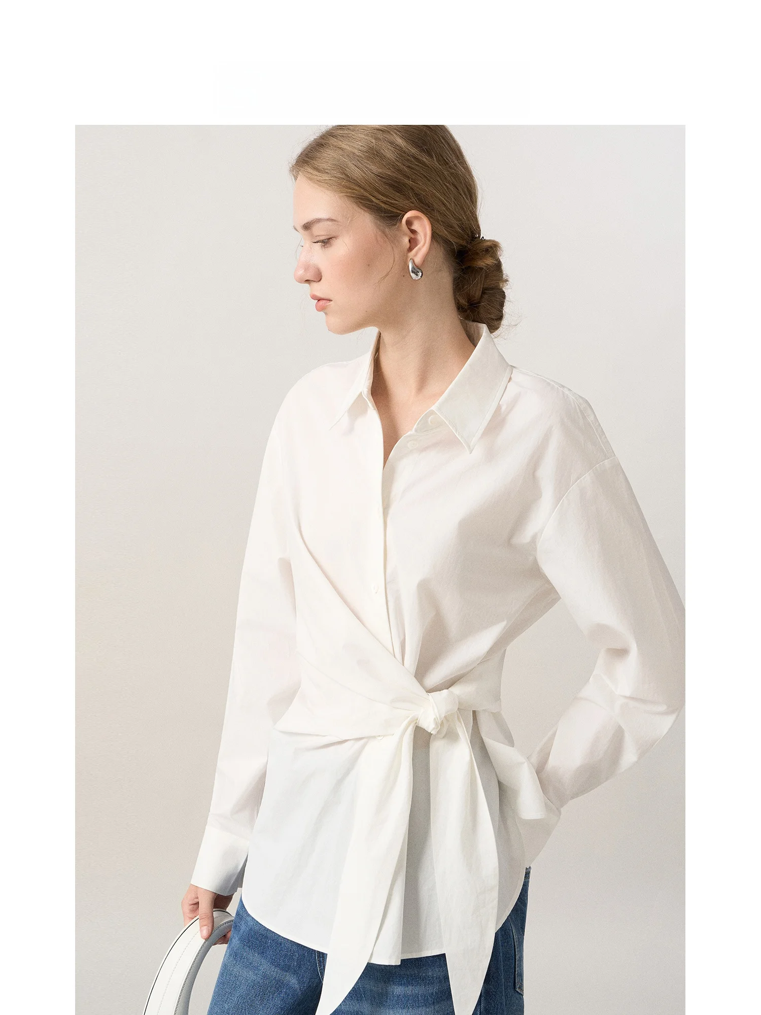 

Ruiqia Jieji Deconstructed Design Long Sve Pure Cotton irt Women's Wrap Waist Slimming Ele Casual Sle Breathable