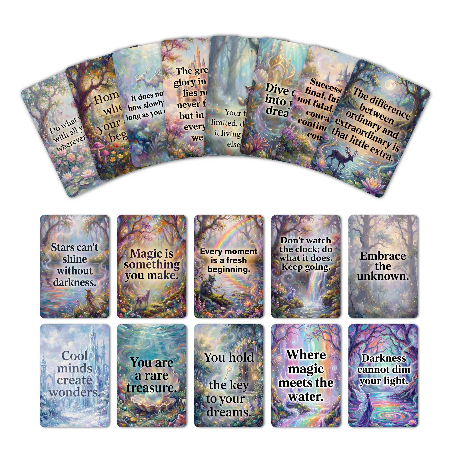 18 Cartoon Fairy Tale Garden Elf Forest Scenery Inspirational Motivational Quote Decorative Card Set for Encouragement Uplifting