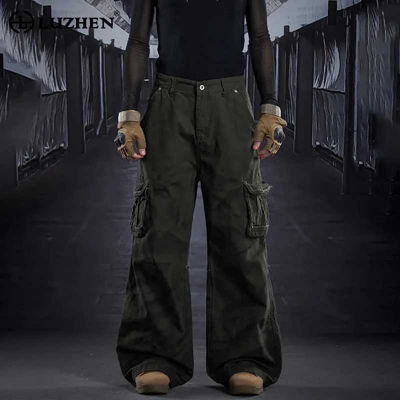 

LUZHEN 2025 New Streetwear Solid Color Vintage Stylish Multi Pockets Niche Design Cargo Casual Pants Men Fashion Trousers JY5324