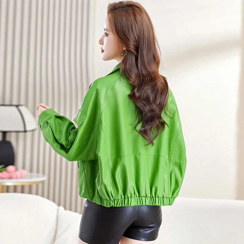 Short leather jacket for women loose and slimming trend leather jacket casual motorcycle jacket Spring and Autumn new style