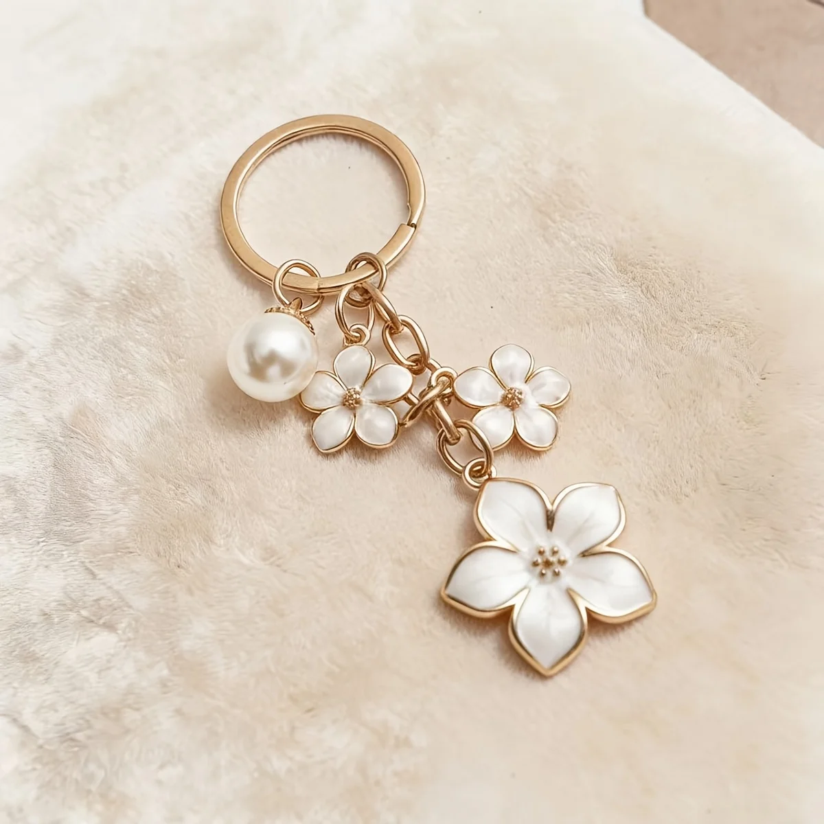 6/3 Piece Set of Fashionable Alloy Enamel Pearl Flower Pendant Keychains, Sweet and Cute, Phone Bag Charms, Women's Fashion Pendants, Suitable for Decorating Keys, Bags, Wallets, Backpacks, Perfect Birthday Gift, Valen