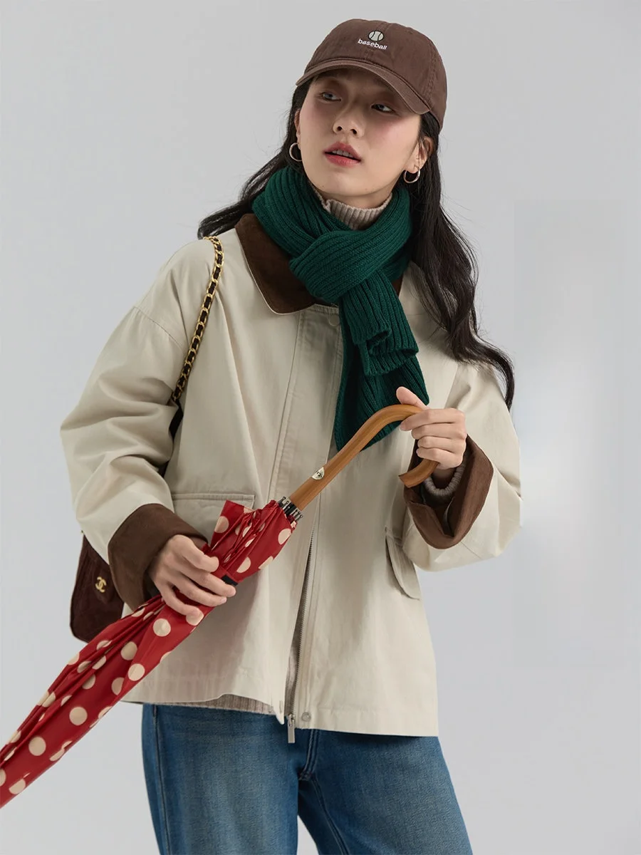 

Spring New Sle Workwear Jaet Women's Collar Flip ort Pure Cotton Outerwear Color Blo Ladies Casual Faion Coat