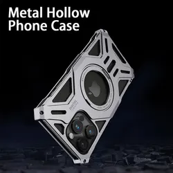 Metal Hollow Heat Dissipation Phone Case For Iphone 13 14 15 16 Pro Max Plus Magnetic Aluminum Stand Cover For IPHON 16 Promax