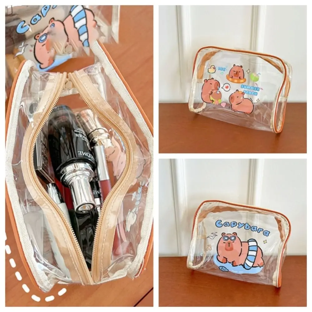 Simple Cute Capybara Makeup Bag Transparent Large Capacity Makeup Storage Bag Multi-purpose Cartoon Toiletry Bag Travel