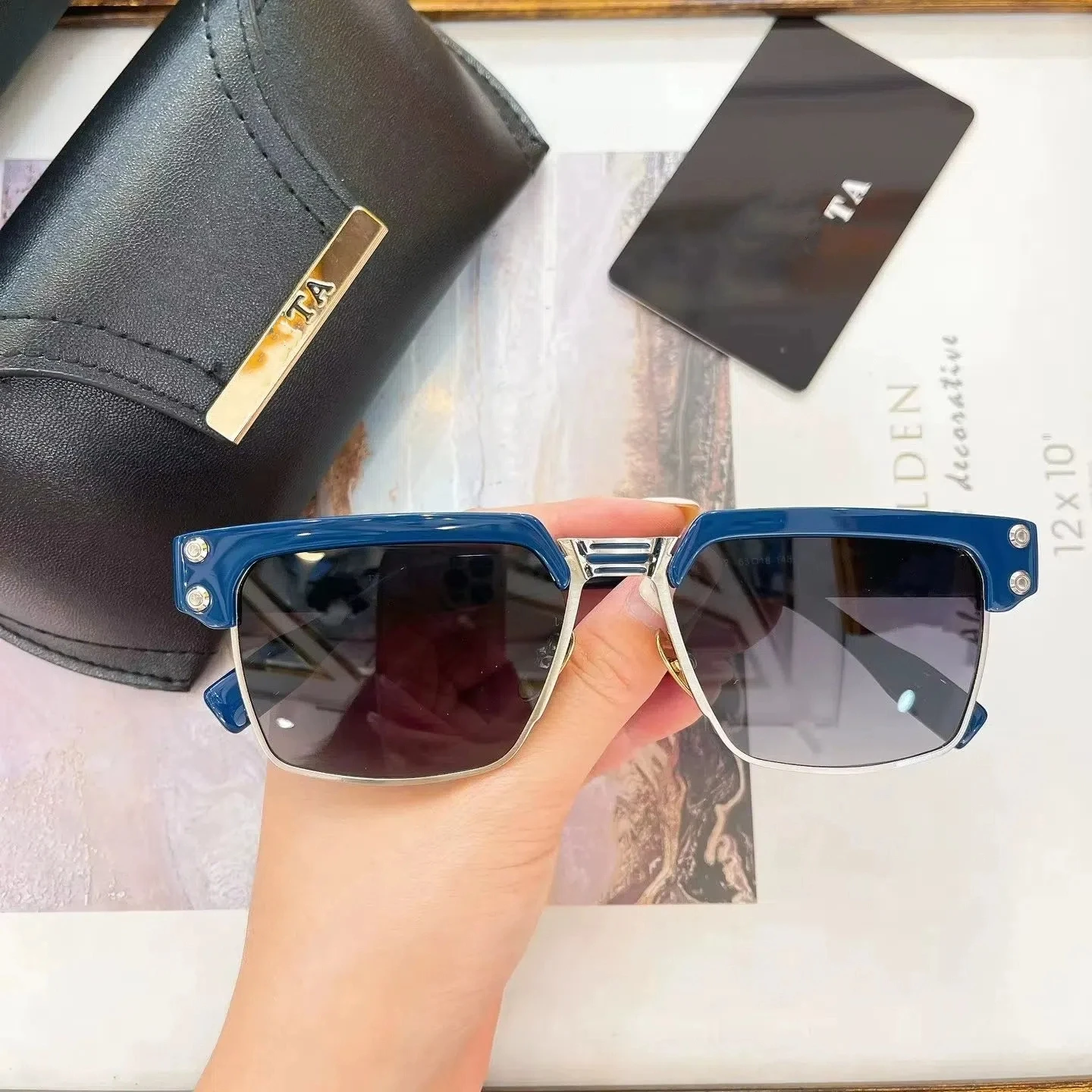 

Authentic For DIYTA DT DTS462 Gradient Purple Lenses Men Women Sun Glasses Retro Blue Acetate Frame Male Couple Eyewear With Box