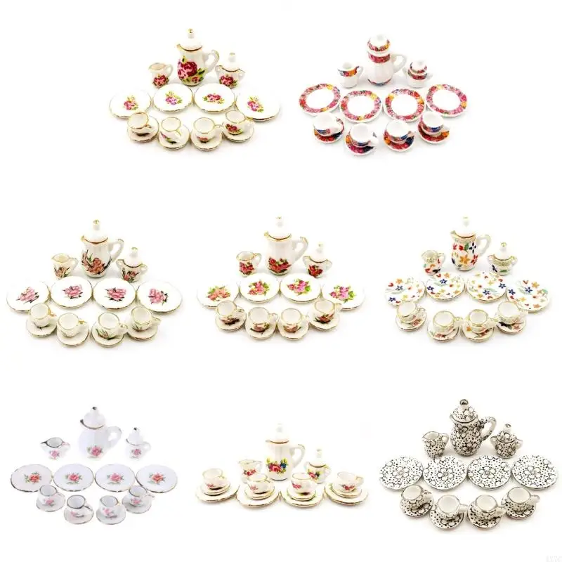 4X7C Miniature Tea Set Tea Cup 1/12 Kitchenware Toy Interactive Kids Activity Supply