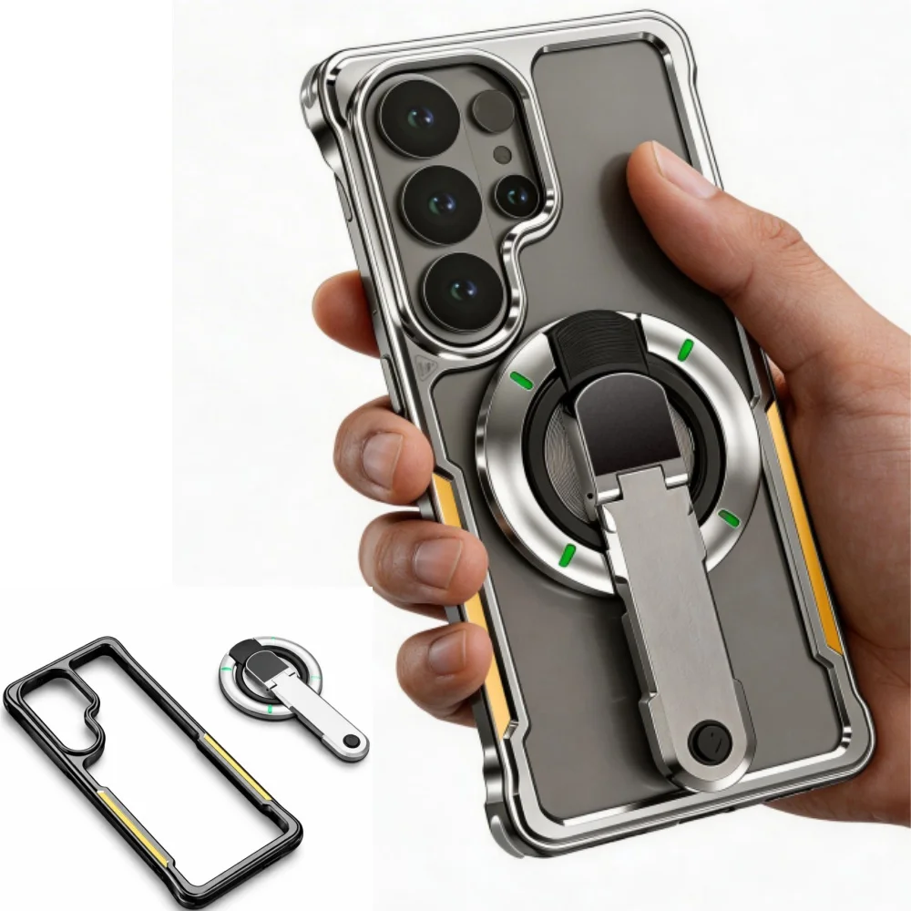 

for Samsung Galaxy S26 Ultra Case, Aluminum Metal Phone Case Slim Thin with Magnetic Stand Holder Shockproof Protection Bumper