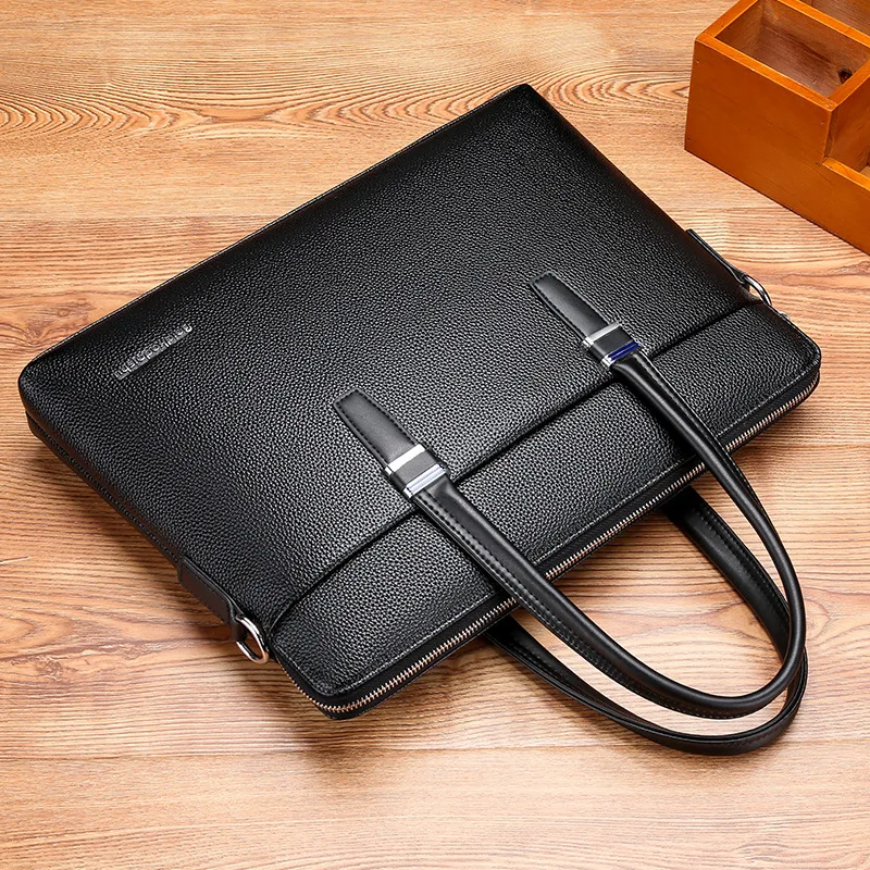 PU leather men's hand-held horizontal computer bag, 15.6-inch business briefcase, men's single-shoulder crossbody bag