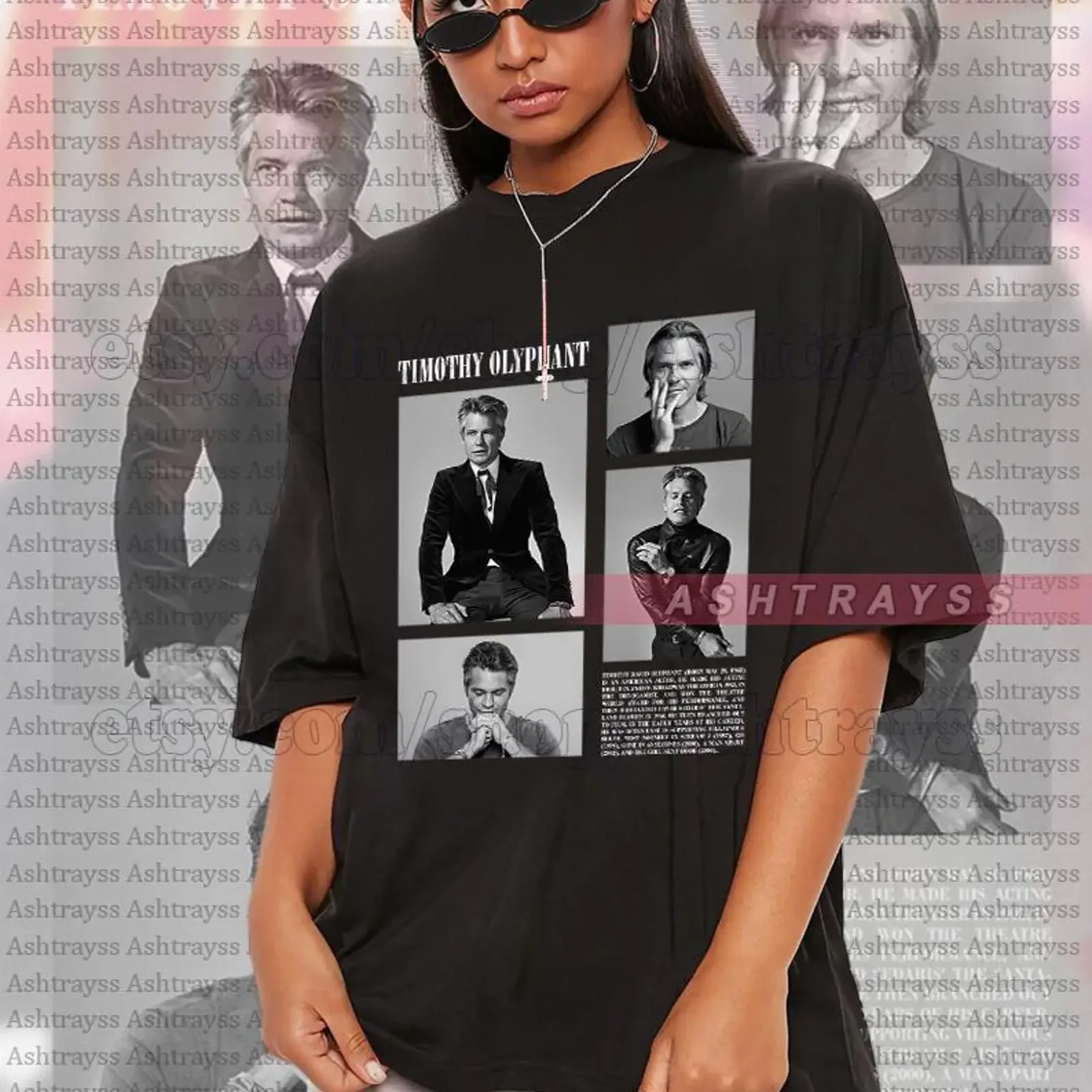 T-shirt vintage Timothy Olyphant avec biographie imprimée, délavé, respirant, unisexe, polyvalent, légèrement tendance, décontracté pour homme